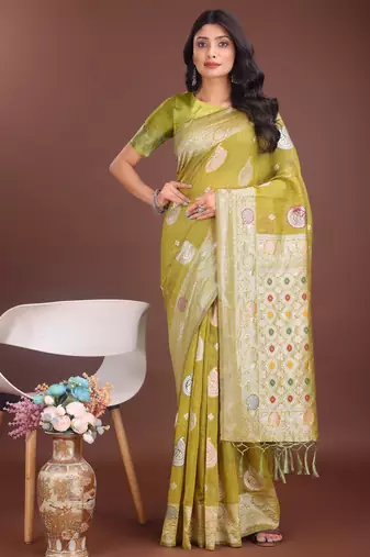 mustrad linen cotton with jacquard work and zari weaving saree with blouse