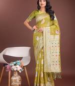 mustrad linen cotton with jacquard work and zari weaving saree with blouse