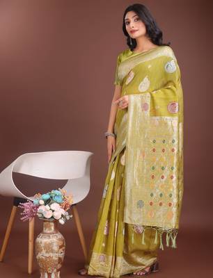 mustrad linen cotton with jacquard work and zari weaving saree with blouse 2