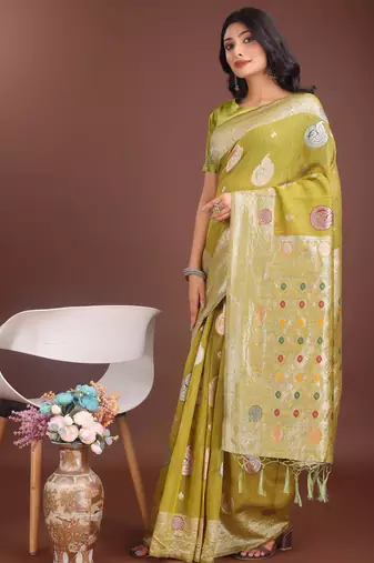 mustrad linen cotton with jacquard work and zari weaving saree with blouse
