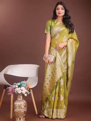 mustrad linen cotton with jacquard work and zari weaving saree with blouse 3