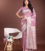 purple linen cotton with jacquard work and zari weaving saree with blouse