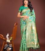 green lichi art silk with jacquard work and zari weaving saree with blouse