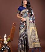 navy blue lichi art silk with jacquard work and zari weaving saree with blouse