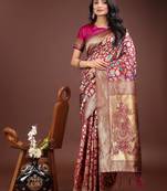 magenta lichi art silk with jacquard work and zari weaving saree with blouse