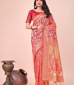 maroon lichi art silk with jacquard work and zari weaving saree with blouse