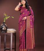 purple art silk fabric with jacquard work and zari weaving saree with blouse