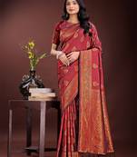 maroon art silk fabric with jacquard work and zari weaving saree with blouse