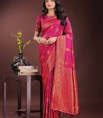 magenta art silk fabric with jacquard work and zari weaving saree with blouse