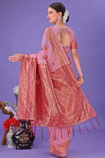 light pink linen cotton with jacquard work and zari weaving saree with blouse