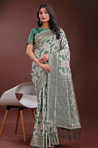 green linen cotton with jacquard work and zari weaving saree with blouse