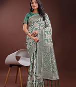green linen cotton with jacquard work and zari weaving saree with blouse