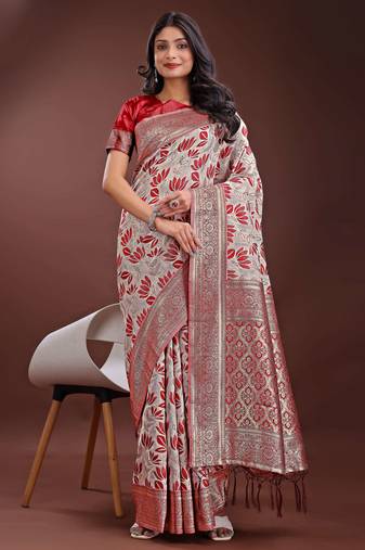 maroon linen cotton with jacquard work and zari weaving saree with blouse