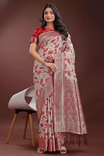 maroon linen cotton with jacquard work and zari weaving saree with blouse