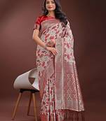 maroon linen cotton with jacquard work and zari weaving saree with blouse