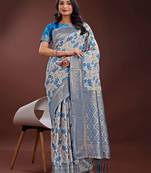 sky blue linen cotton with jacquard work and zari weaving saree with blouse