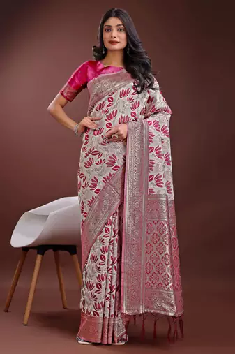 purple linen cotton with jacquard work and zari weaving saree with blouse
