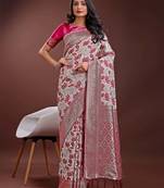 purple linen cotton with jacquard work and zari weaving saree with blouse