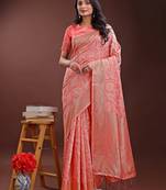 peach cotton with with jacquard work and zari weaving saree with blouse