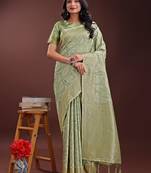 light green cotton with with jacquard work and zari weaving saree with blouse