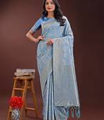 sky blue cotton with with jacquard work and zari weaving saree with blouse