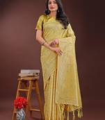 yellow cotton with with jacquard work and zari weaving saree with blouse