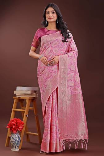 pink cotton with with jacquard work and zari weaving saree with blouse