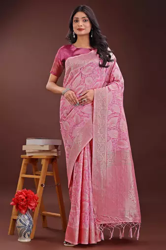 pink cotton with with jacquard work and zari weaving saree with blouse