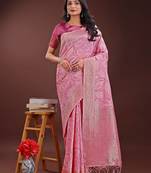 pink cotton with with jacquard work and zari weaving saree with blouse