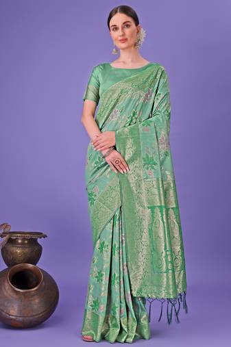 green cotton with with jacquard work and zari weaving saree with blouse