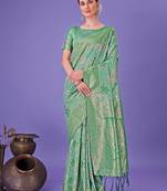 green cotton with with jacquard work and zari weaving saree with blouse