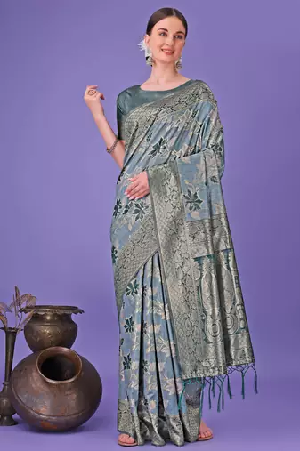 teal cotton with with jacquard work and zari weaving saree with blouse