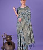 teal cotton with with jacquard work and zari weaving saree with blouse