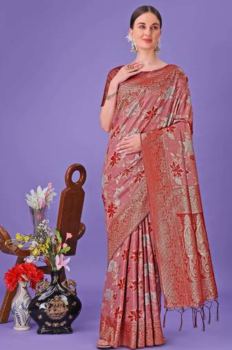 red cotton with with jacquard work and zari weaving saree with blouse