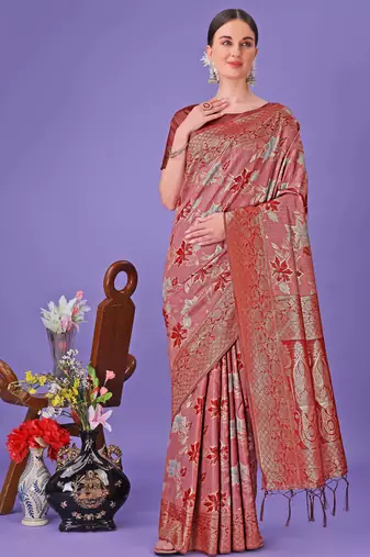 red cotton with with jacquard work and zari weaving saree with blouse