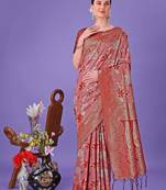 red cotton with with jacquard work and zari weaving saree with blouse