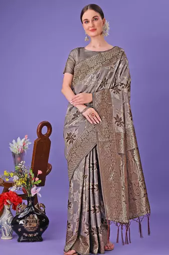 grey cotton with with jacquard work and zari weaving saree with blouse