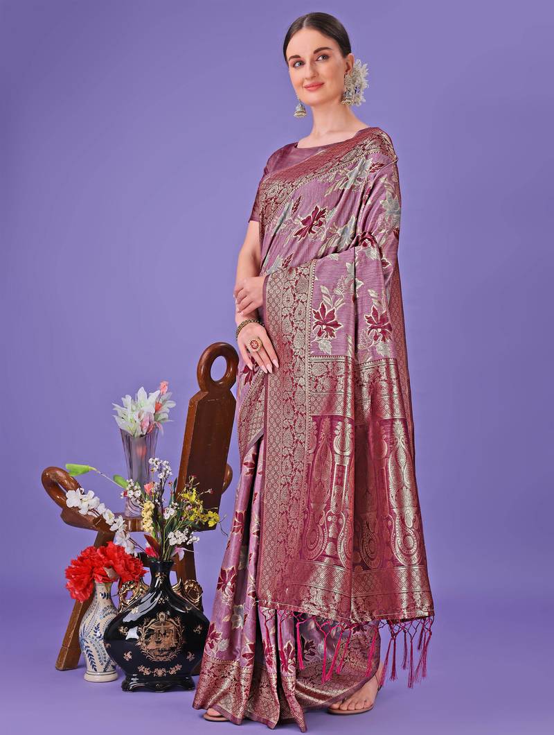 purple cotton with with jacquard work and zari weaving saree with blouse