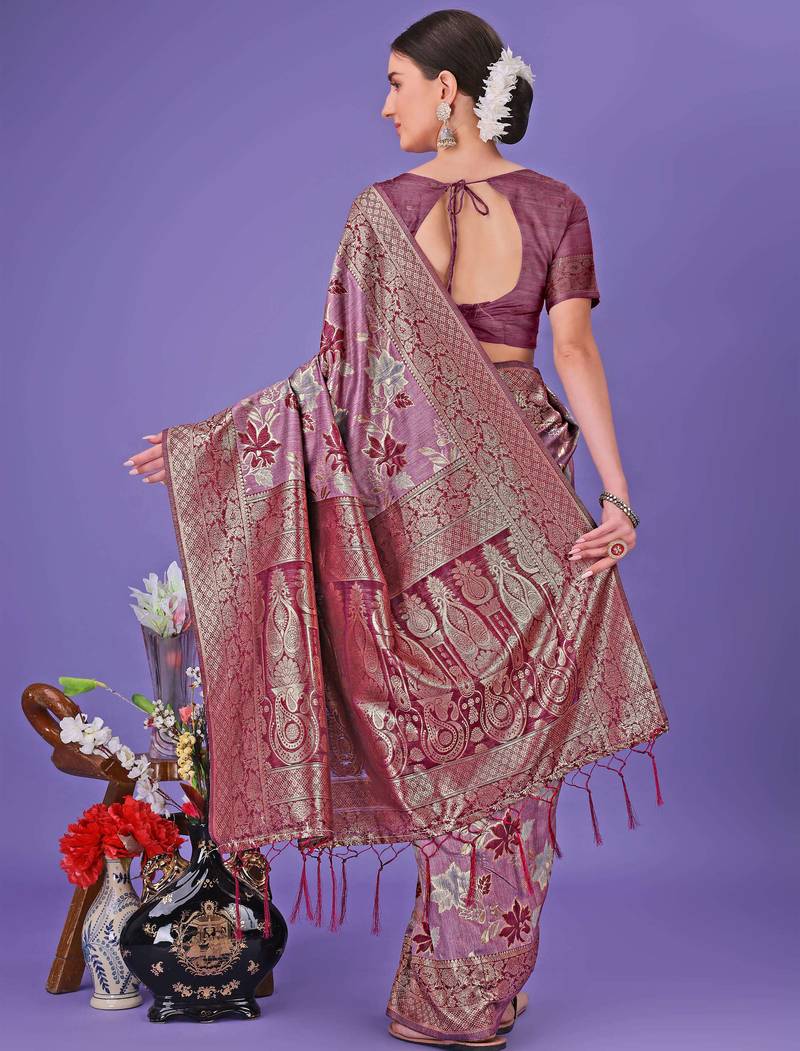 purple cotton with with jacquard work and zari weaving saree with blouse