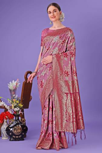 pink cotton with with jacquard work and zari weaving saree with blouse