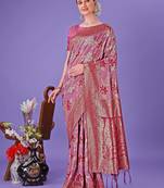 pink cotton with with jacquard work and zari weaving saree with blouse
