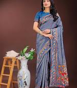 blue art silk fabric with jacquard work and zari weaving saree with blouse