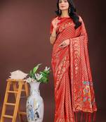 red art silk fabric with jacquard work and zari weaving saree with blouse