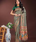 sea green art silk fabric with jacquard work and zari weaving saree with blouse