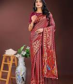 maroon art silk fabric with jacquard work and zari weaving saree with blouse