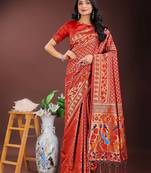 red art silk fabric with jacquard work and zari weaving saree with blouse