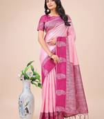 light pink lichi art silk with printed and zari weaving saree with blouse