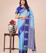 sky blue lichi art silk with printed and zari weaving saree with blouse