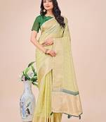light green organza with thread work and zari weaving saree with blouse