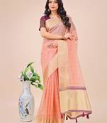 light pink organza with thread work and zari weaving saree with blouse